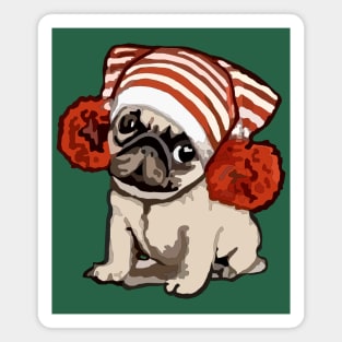 Cute Pug In A Warm Winter Hat Magnet